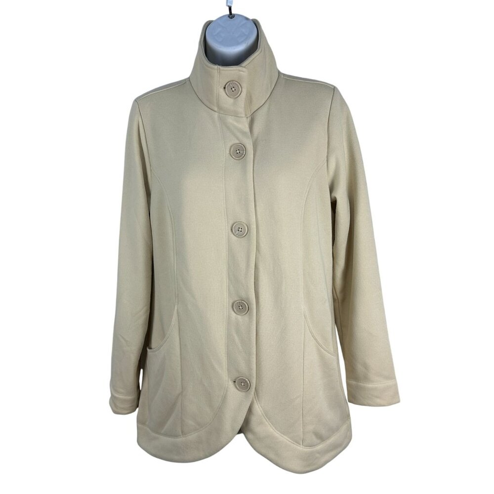 Denim & Co. Womens Size XS Beige Button-Up Long Sleeve Jacket With Pockets